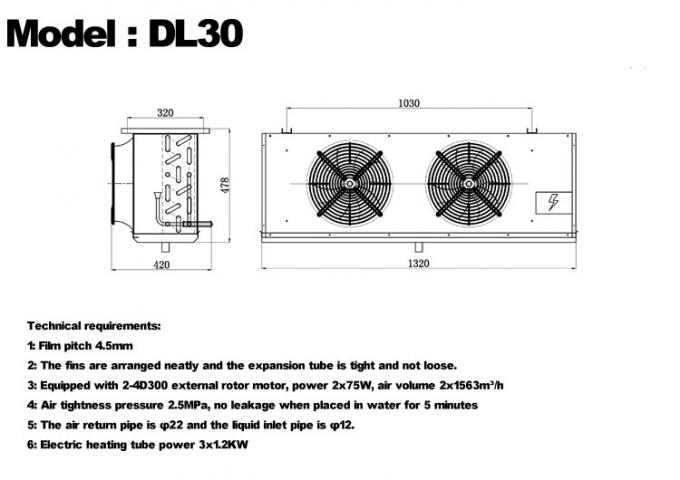 DL series DL22 unit cooler CE certification customized air cooler 3HP cold storage evaporator ceiling evaporator, suitable for warehouse refrigeration, cold storage chamber，vegetables cold storage 2