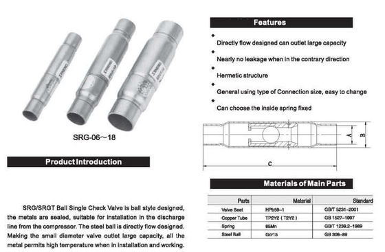 SRG-06 Refrigeration Brass Check Valve Ball Single Check Valves