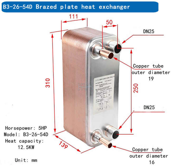 B3-26-54D Intercambiador inoxidable domestic boiler spare parts plate exchanger 5HP evaporator brazed plate heat exchanger price