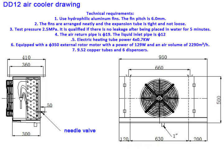 DD12 Hydrophilic Aluminum Fin Air Cooler Evaporator Coil With Hinges Evaporator With Expansion Valve Evaporator For Cold Room