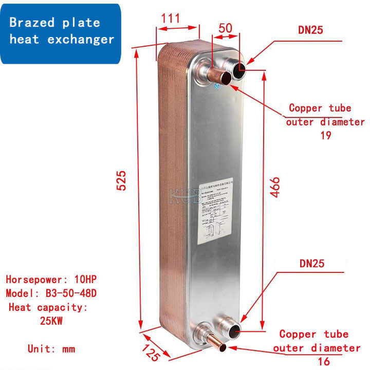B3-50-48D Cheap Price 10HP Heat Exchanger evaporator Copper / Stainless Steel 304/316 Brazed plate heat exchanger manufacturer