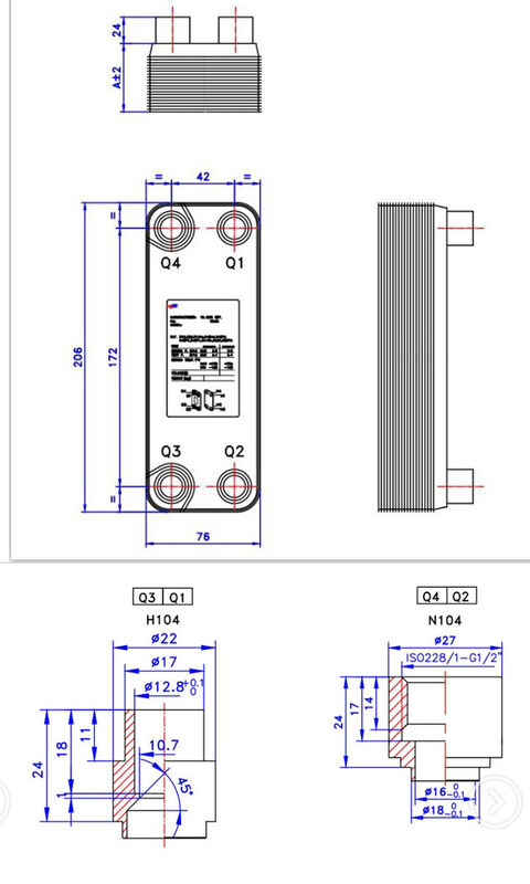 Air Water Boiler Mini Small Evaporator Bar R404A Plate Type Heat Exchanger Stainless Steel KUB Brand for a Powder Coating Oven