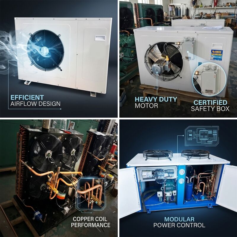 Air Cooled Open Type Small Condensing Unit 4HP Belt Drive R404A R134a Cold Storage Warehouse Industrial Refrigeration